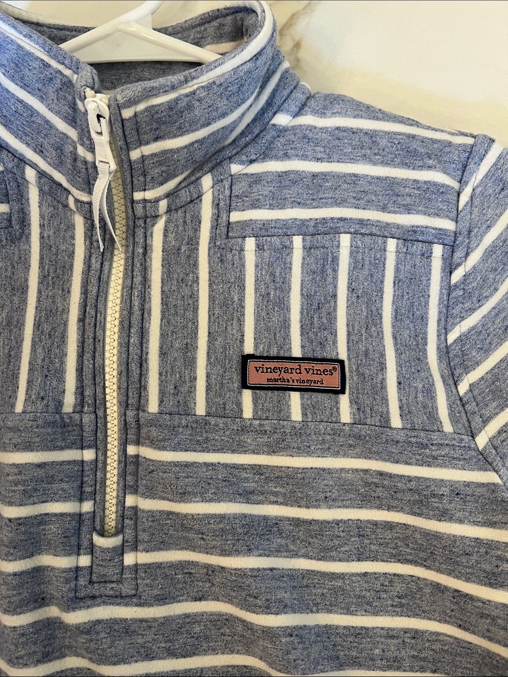 Vineyard Vines Blue & White Striped Quarter-Zip Shep Shirt